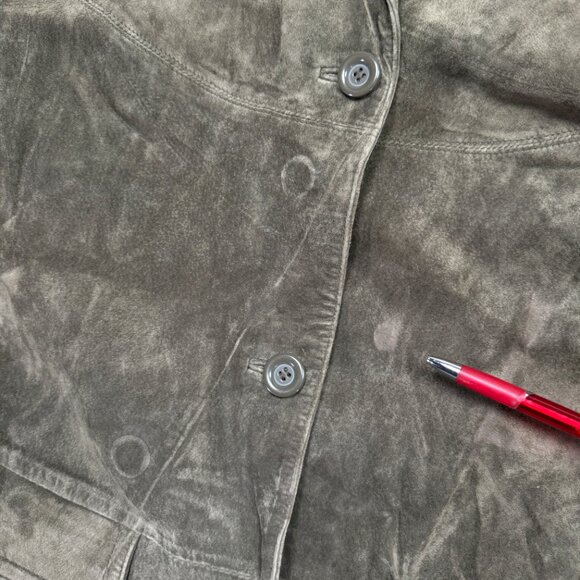 Y2K Jessica Holbrook Suede Jacket Olive Green Button Front Leather Size S Small - Picture 7 of 15